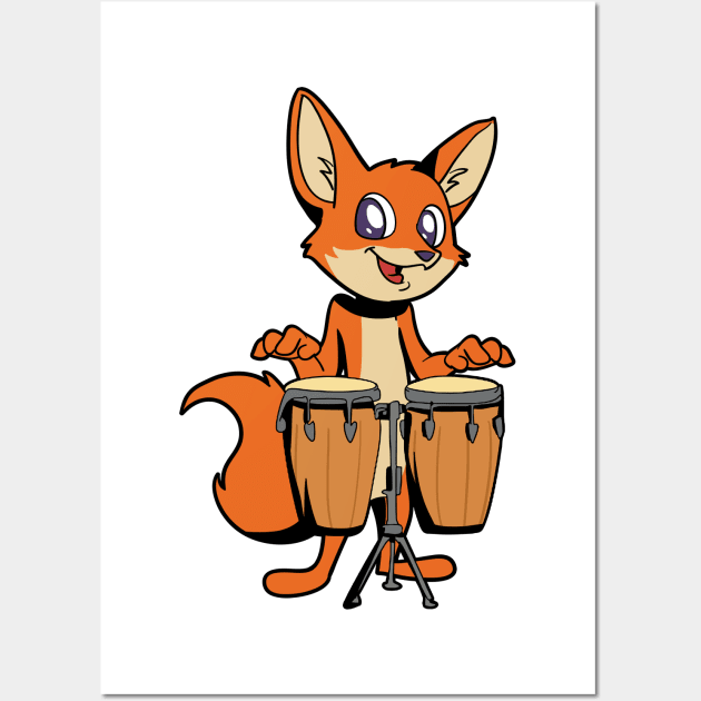 Comic fox plays percussion Wall Art by Modern Medieval Design